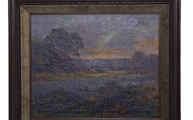Robert Wood, Bluebonnets at Sunset, Oil on Canvas