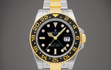 Rolex GMT-Master II, Reference 116713LN | A brand new yellow gold and stainless steel dual time zone wristwatch with date and bracelet, Circa 2011 | 勞力士 | GMT-Master II 型號116713LN | 全新黃金及精鋼兩地時間鏈帶腕錶，備日期顯示，約2011年製
