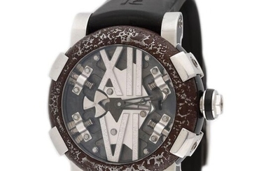 Romain Jerome Titanic-DNA wristwatch, men, stainless steel, black composite and stabilised metal bezel , d=54 mm / Men's Romain Jerome Titanic-DNA wristwatch, limited edition 80/2012, automatic movement. Skeleton type dial with Roman numerals...