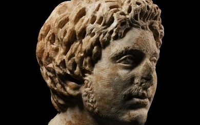 Roman Marble Head of a Germanic Warrior
