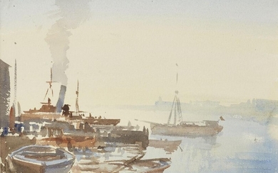 Roy Petley, British b.1951- Port scene, 1985; watercolour on paper, signed and dated lower right 'Roy Petley', 24.5 x 36 cm (ARR)