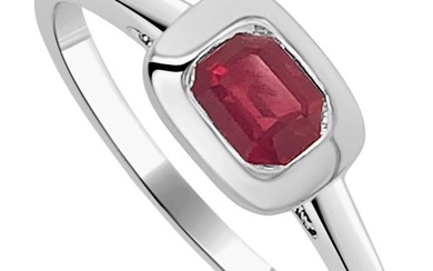 Ruby Emerald Cut Band Ring - 14k Yellow, White or Rose Gold Ruby Ring For Ladies
