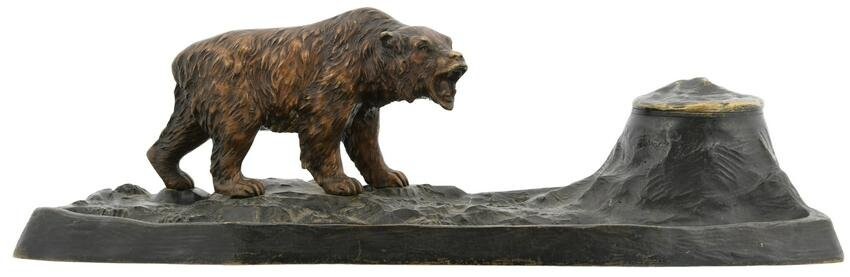 Russian Patinated Bronze Inkstand with Bear