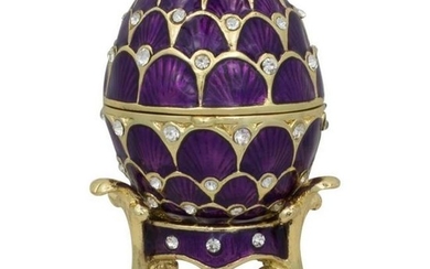 Russian Purple Arches Enameled Trinket Jewel Box Egg