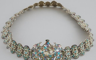 Russian Silver and Cloisonné Enamel Belt, Moscow