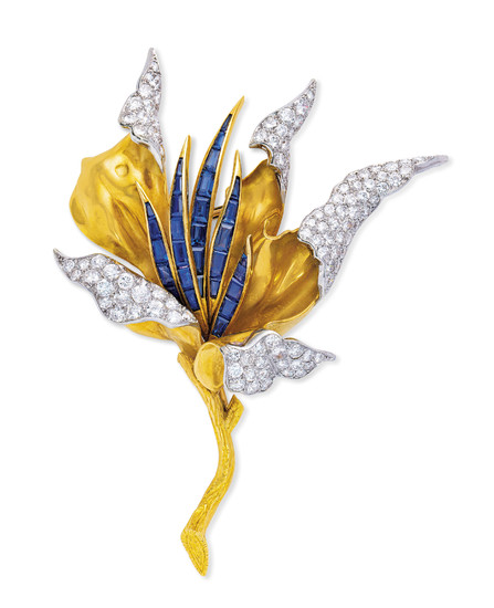 SAPPHIRE AND DIAMOND BROOCH, STERLÉ FOR CHAUMET