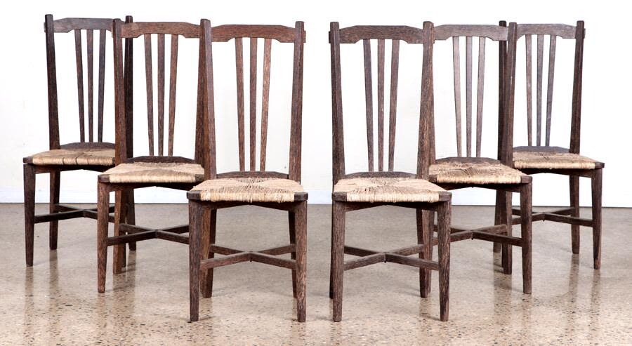 SET 6 FRENCH PALM WOOD DINING CHAIRS C.1940