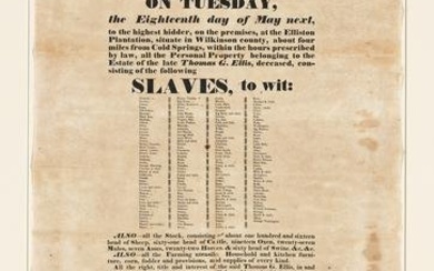 (SLAVERY & ABOLITION.) Administrators Sale . . . at the Elliston Plantation . . . Consisting of the
