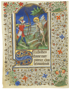 ST SEBASTIAN, miniature on a leaf from a Book of Hours [Western France, ?Rennes, c.1435]