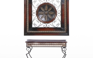 Scrolled Metal Decorative Wall Plaque and Console Table