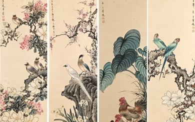 Set of Four Chinese Painting of Flowers and Birds