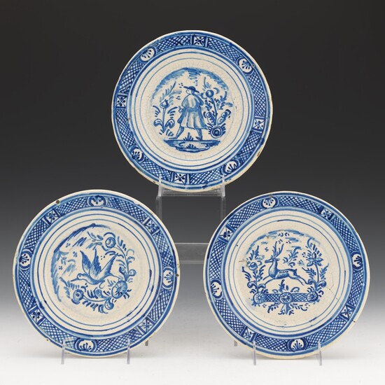 Set of Three Blue and White Porcelain Plates