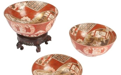 Set of three Japanese Kutani Satsuma porcelain nesting