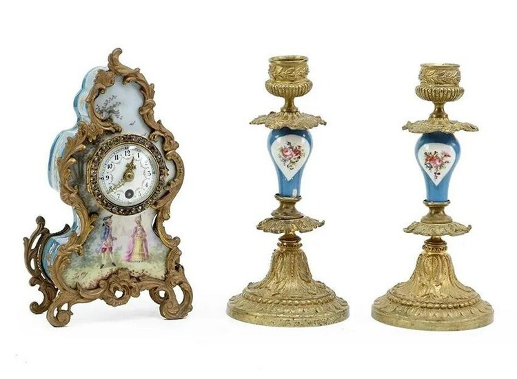 Sevres Gold Gilt Painted Table Clock and A Pair of