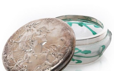 Signed Daum Nancy Cameo Glass and Silver Art Nouveau Lidded Jar