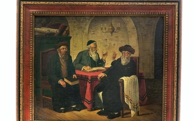 Signed Judaica Rabbi Painting