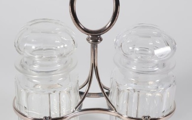 Silver Plated and Crystal Jars Condiment Carrier, 19th Century