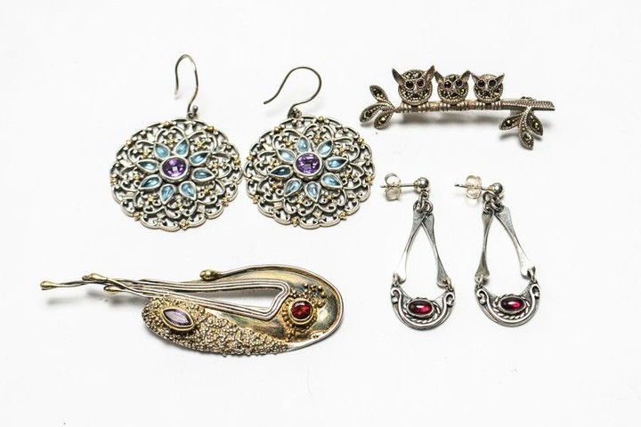 Silver & Gemstones Brooches & Earrings