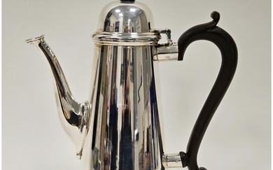 Silver coffee pot, having domed lid with ebonised finial and...