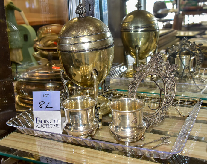 Silverplate Egg Cup, Salts and Frame