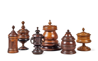 Six English Treen Jars and Covers, 19th Century