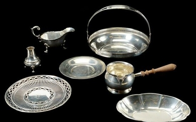 Six Sterling Serving Pieces with One Plated Piece.