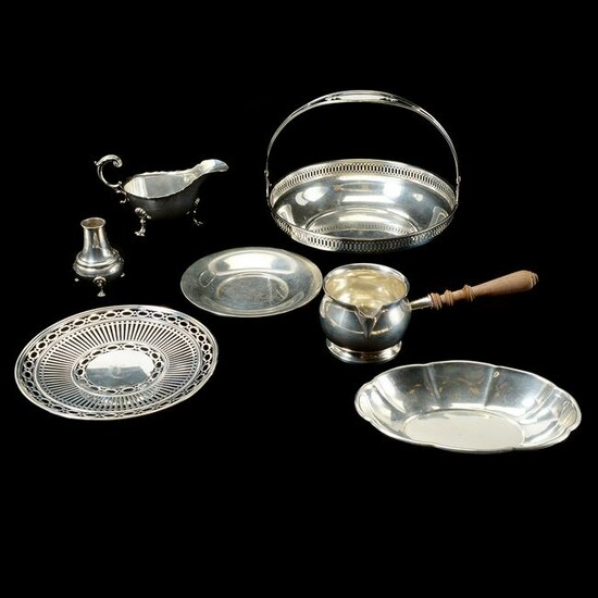 Six Sterling Serving Pieces with One Plated Piece.