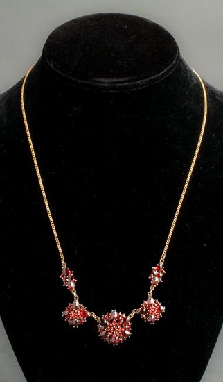 Sliver w Garnets on a 14K Gold Chain Necklace