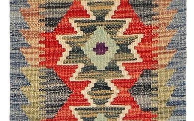 Small 1.4"x2.0" Wool Handmade Kilim Flat-Weave Tribal Rug Vegetable Dye