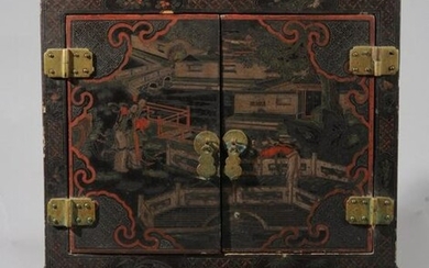 Small Chinese Painted Lacquer Chest on Stand