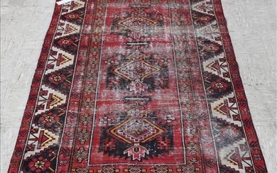 Small handmade Persian rug with heavy wear, 5 x 7