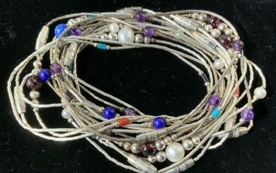 Stackable Natural Stone & Slv Tn Beaded Bracelets
