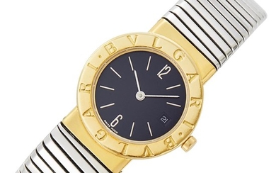 Stainless Steel and Gold 'Tubogas' Cuff Slide Wristwatch, Bulgari