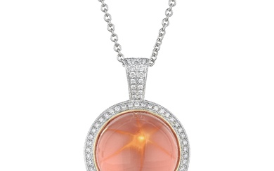 Star Rose Quartz and Diamond Pendant Necklace