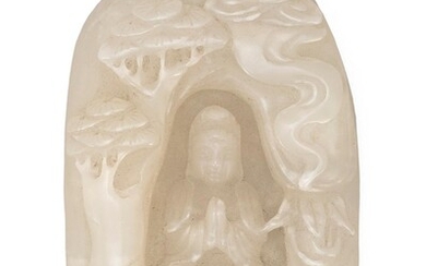 ICY WHITE RIVER PEBBLE JADE CARVING IN MOUNTAIN...