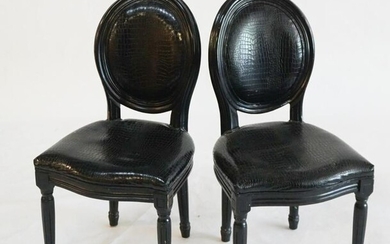 Striking Pair French Faux Crocodile Side Chairs