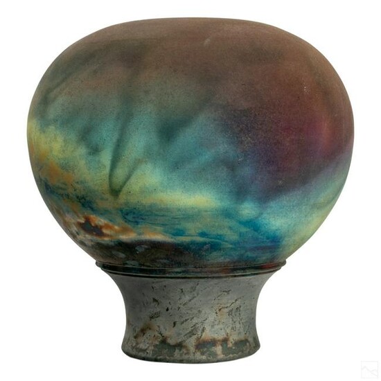Studio Art Pottery Raku Fired Artist Signed Vase