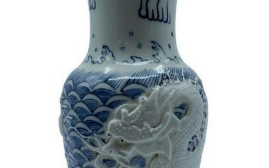 Stunning White & Blue Porcelain Dragon Vase
