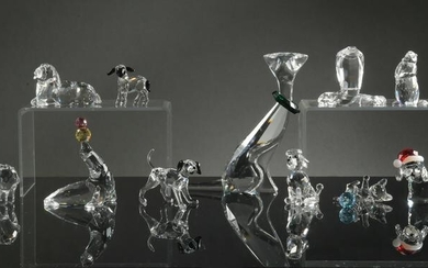 Swarovski, 12 Boxed Crystal Animals with Cats, Dogs