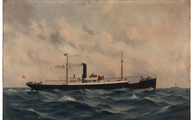 THOMAS G. PURVIS (Britain, 1861-1933), Portrait of a French steamship., Oil on canvas, 19.25" x