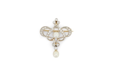 TIFFANY & CO. Platinum-Topped-Gold, Diamond, and Pearl Brooch/Pendant