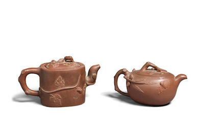 TWO YIXING TEAPOTS AND COVERS
