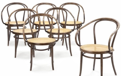 SOLD. Thonet, style: Set of seven stained beech and lacquered armchairs. Seat with cane. (7) – Bruun Rasmussen Auctioneers of Fine Art