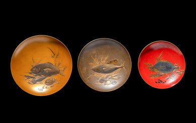 Three Japanese Lacquer 'Fish' Dishes