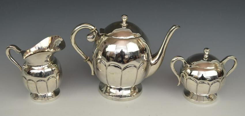 Three Piece Figueras Mexican Sterling Silver Tea Set