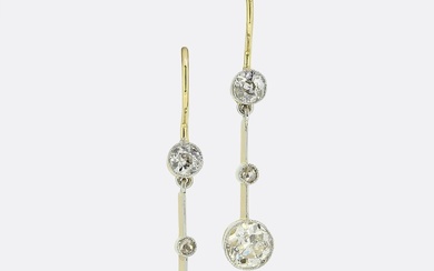 Three-Stone Old Cut Diamond Drop Earrings