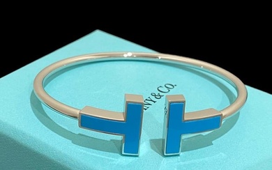 Tiffany T Wide Turquoise Wire Bracelet in 18k White Gold