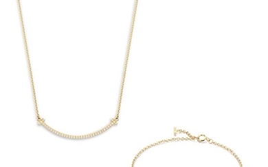 Tiffany & Co., A Diamond and Gold 'Tiffany T Smile' Necklace and Bracelet Set, Tiffany & Co.