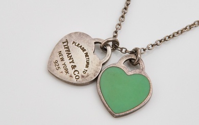 Tiffany & Co. Sterling Silver 'Double Heart Tag' Pendant And Chain