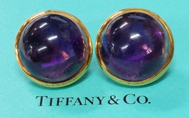 Tiffany & Co. l8k Gold Huge Approx 56ctw Amethyst Cabochon Clip Earrings w/ Pouch